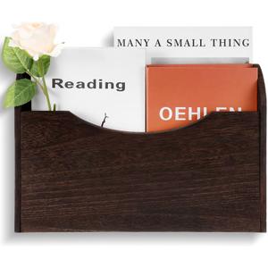 Suzile Wall Mounted File Holder Wood Magazine Holder Wall Hanging File Organizer for Office Mail Magazine Letter Paper Folder Organization(Brown)