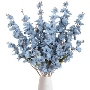 6PCS Delphinium Artificial Flower Lifelike Silk Larkspur Flowers Plant 35.43" Long Stem Blossoms Fake Flowers for Tall Vase Floral Arrangements Home Table Wedding Decor(Dusty Blue)