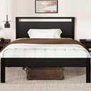 Z-hom Queen Bed Frame with Modern Wood Headboard & Footboard, Upgraded Heavy Duty Metal Sturdy Bed Frame Queen Size, Stable Platform Bed Furniture Bed Storage, No Noise, No Box Springs, Black