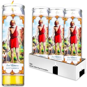 Saint Lazarus Religious Candle Set - Bundle of 3 San Lazaro 8" Yellow Candles for Vigils, Prayers, Blessing Ceremonies, and More | Devotional Candles