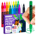 ARTISTRO 15 Acrylic Paint Pens, Art Set Acrylic Paint Markers, Fabric Markers for Textile, Canvas, Rock, Glass, Wood, Paper, Pumpkin, DIY for Kids and Adults