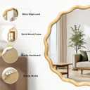 Circle Wood Mirrors for Wall, Wavy Round Bathroom Scalloped Mirror Wooden Frame 28 Inch for Living Room Farmhouse Bedroom Hallway Entryway Living Room with Shatterproof Glass Wall Mounted