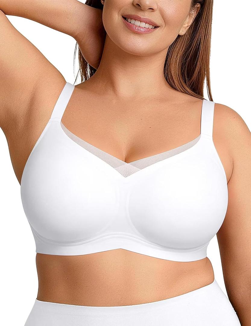 Vertvie Wireless Bras Women Seamless Jelly Supportive Mesh Crossover Bra No Underwire Push Up Full Coverage T-Shirt Bralette (X-Large)