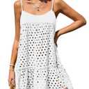 Saodimallsu Womens Crochet Cover Up Summer Spaghetti Strap Hollow Out Fringe Tie Back Beach Coverup Cami Dress White, Size XL