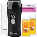Cenyeda, Digital Honey Wax Kit for Women's Hair Removal - Roll On Warmer with 2 Cartridges and 100 Wax Strips
