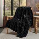 Lotus Karen Faux Fur Blanket Black - Big Bubble Rabbit Fluff King Throw for The Bed Large Fluffy Fuzzy Cozy Thick Furry Plush Shaggy Blankets 108x90 Inches