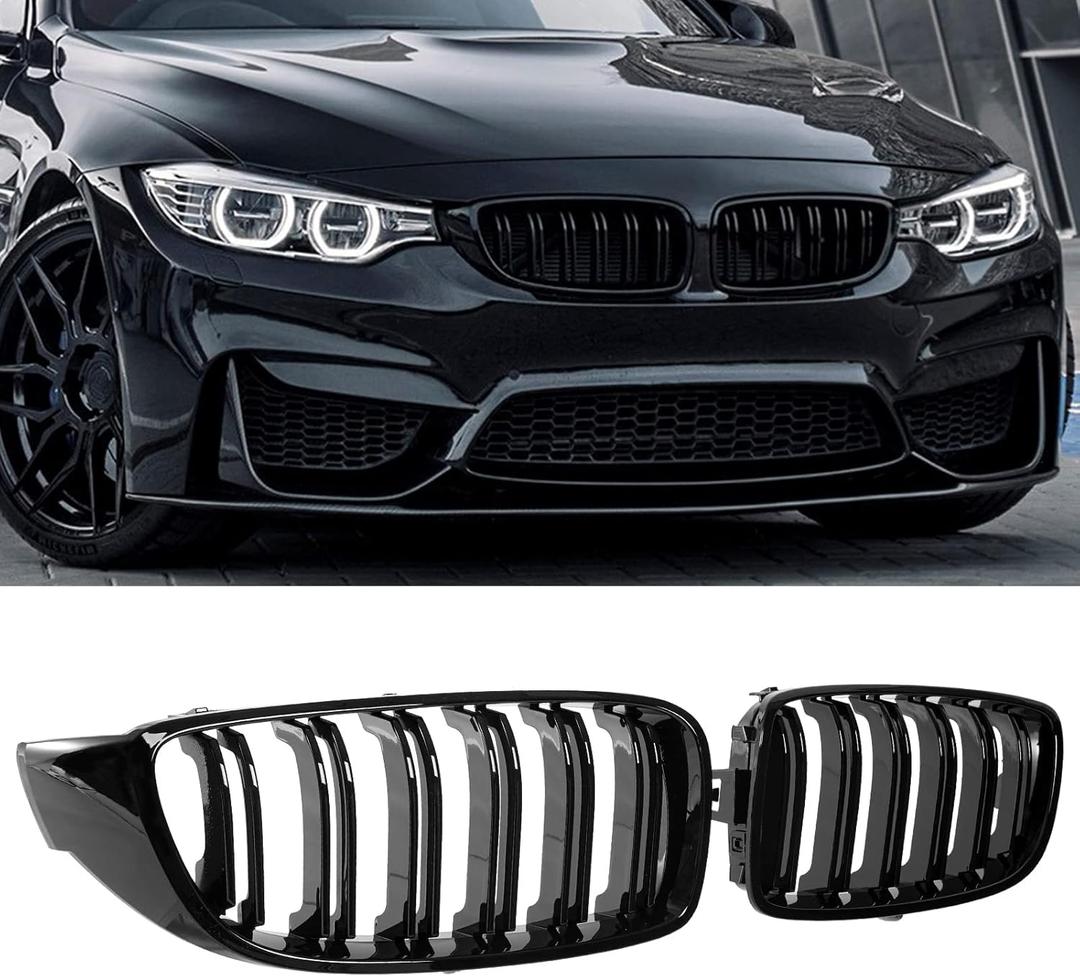 DEKEWEI F32 Grille,Front Kidney Grille Grill Compatible for 4 Series F32 F33 F36 (20142019) M3 F80 M4 F82 (20152019) (Double Slats Gloss Black Grills, 2pcs)