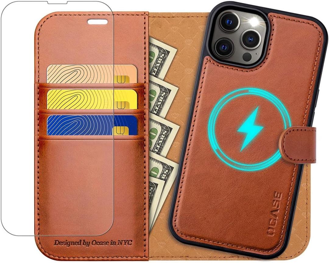 OCASE for Phone 12 Pro Max Case Detachable Wallet Case with Card Holder, [2 in 1] PU Leather Flip Folio Case with RFID Blocking Stand Shockproof Phone Cover 6.7 Inch, Brown