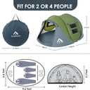 4 Person Easy Pop Up Tent Waterproof Automatic Setup 2 Doors-Instant Family Tents for Camping Hiking & Traveling