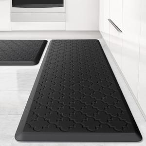 Kitchen Mat [2 PCS] Cushioned Anti-Fatigue Floor Mat, Waterproof Non-Skid Ergonomic Comfort Foam Rugs, Standing Mat for Kitchen, Floor,Office, Sink, Laundry(Black) (17.3"x29"+17.3"x47")