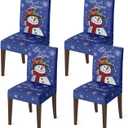 Horaldaily 4PCS Christmas Dining Chair Covers,Blue Snowman Let It Snow Stretch Removable Washable Slipcover Chair Protector for Dining Room Home Decor