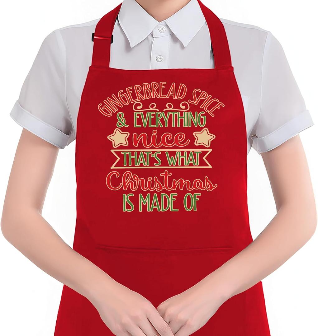 HUGANE Holiday Christmas Gingerbread Apron with Pockets, Gingerbread Spice That's What Christmas Is Made of Waterproof Adjustable Cooking Apron for Kitchen Dishwashing Grilling