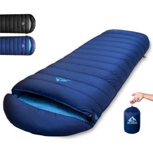 Down Sleeping Bag for Adults. 680FP Ultralight Portable, Backpacking Sleeping Bag for Hiking, Camping, Mountaineering, expeditions and Backpacking. with Compression Sack (Blue 44F, XL)