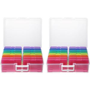novelinks Transparent 4" x 6" Photo Organizers and Photo Storage Box with Handle, 16 Inner Photo Cases, Portable Picture Organizers & Photo Storage Containers (Multi-Colored 2Pack)