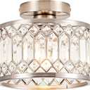 Rpzloila Crystal Ceiling Light Fixture, Modern Semi Flush Mount Ceiling Light,Crystal Chandelier for Kitchen Bedroom Bathroom Entryway Nickel Finish (Bulb not Included)