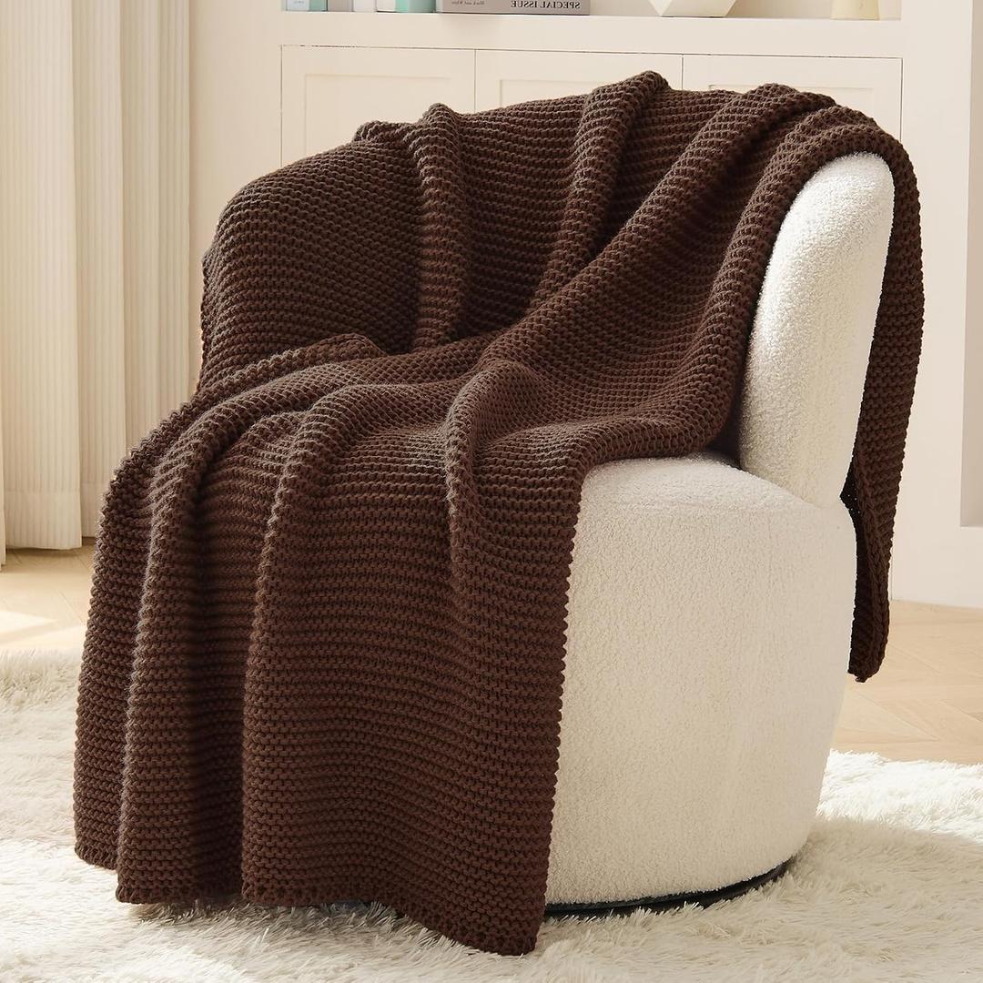Dark Brown Throw Blanket, Garter Knit, 50" x 60", Chocolate Brown