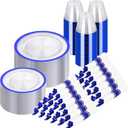 I00000 700 Piece Blue Plastic Dinnerware Set for Party, Clear Disposable Plates for 100 Guests, Include: 100 Dinner Plates, 100 Dessert Plates, 100 Pre Rolled Napkins with Cutlery Set, 100 Cups