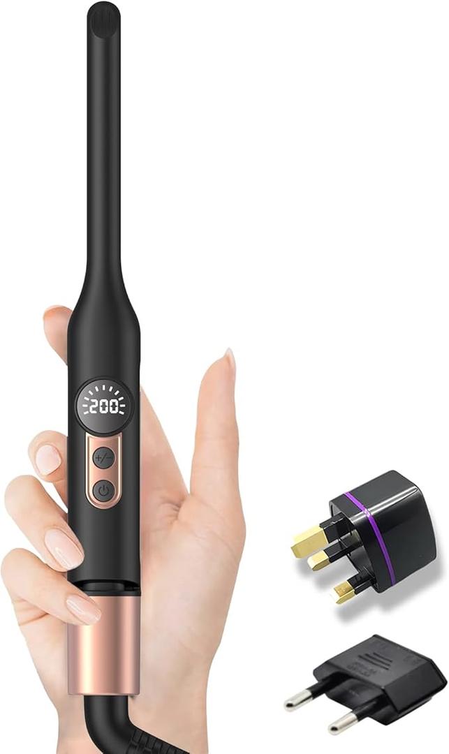 Mini Flat Iron Hair Straightener 1/3 Inch Pencil Flat Iron for Women Portable Travel Straightener and Curler 2 in 1 for Short Hair Beard and Pixie Cut with Adjustable Temp (Rose Gold)