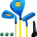 PGM Children's Golf Club Set - Can Hit Real Balls, 3 Pieces Clubs Includes Wood, Iron, and Putter, Great for Beginner Boys and Girls, Instructional Training Set
