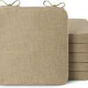 AddGrace Square Chair Cushions for Dining Chairs 6 Pack Non Slip Seat Cushions for Kitchen Chairs Indoor Thick Dining Room Chair Pads with Ties and Removable Cover 16'' x 16'' x 2'' (6, Beige)