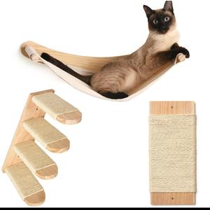 Chasing Tails Cat Wall Shelves - Four Step Cat Shelf with Scratch Board, Mounted Cat Shelves, Sturdy Cat Wall Furniture for Indoor Cats, Kittens - Extra Cat Wall Hammock Cover Included