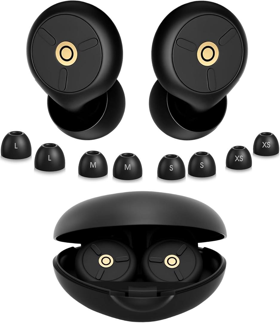 Noise Cancelling Ear Plugs for Sleeping, Travel & Work - 50dB Reusable Silicone Earplugs with 8 Soft Ear Tips, Snore Stopper & Portable Case - Airplane Essentials, Concerts, Focus(Black)
