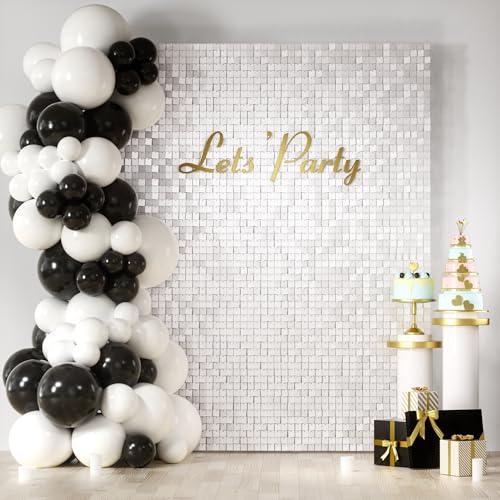 COKAOBE Matte White Sequin Wall Backdrop, 24PCS Square Sequin Shimmer Backdrop Panel, Photo Backdrops for Birthday, Anniversary, Wedding, Graduation & Bachelorette Party Decoration