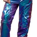 Perfashion Metallic Cargo Pants for Girls & Womens Hip Hop Dance Multi-Pocket Joggers High Waist Pants XL