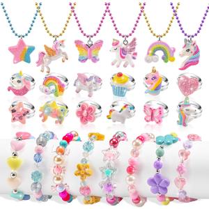 Kids Jewelry for Girls 4-6, Little Girls Play Jewelry Set for Toddlers Age 3-5 6-8, Childrens Princess Costume Dress Up Necklace Bracelets Rings, Unicorn Birthday Gifts for 3 4 5 7 6 8 Year Old