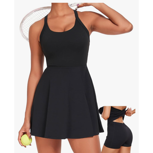 Womens Tennis Workout Dress with Built in Shorts and Bra - Golf Athletic Dress Size Small, Black