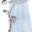 Dual Handheld Shower Head Combo, 2-in-1 Rain Shower Heads System Wide Rainfall Shower Head and 10 Modes High Pressure Hand Held Showerhead with Built-in Power Wash - Chrome
