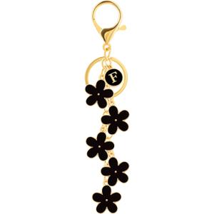 4 x Initial Letter Keychain for Women with Cute Flower Charm  Alphabet Keyring for Keys, Purse, Bags, Backpack & Handbag (Black)
