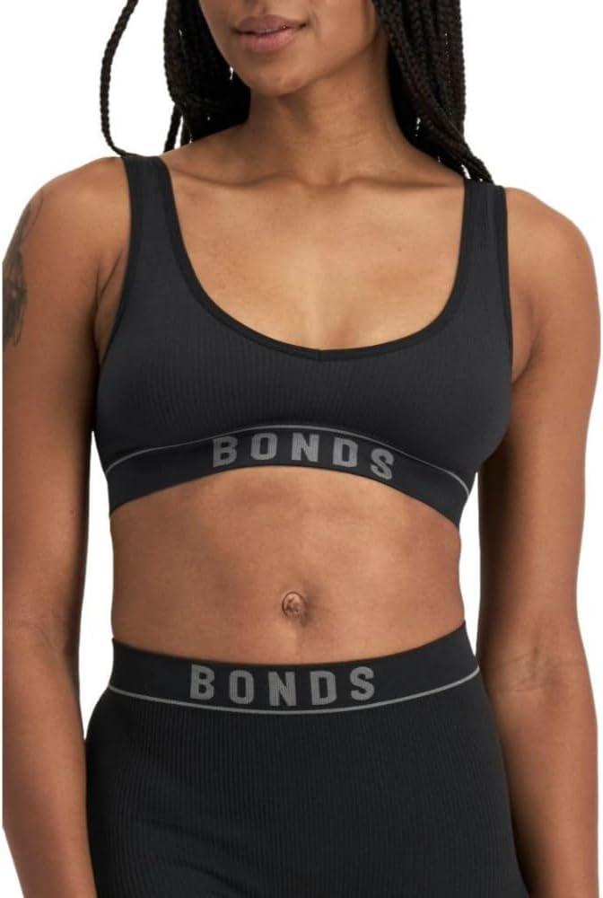 Bonds Seamless Stretch Rib Bralette with V-Neck for Women (Large, Black)