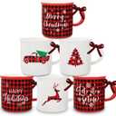 Whaline 6Pcs Christmas Mini Coffee Mug with Ribbon Red Black Plaid Truck Reindeer Xmas Tree Tiered Tray Decor for Christmas Gift Table Centerpieces Decor