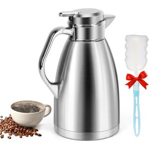 Coffee Carafes for Keeping Hot, ShineMe Stainless Steel Thermal Coffee Carafe with Cleaning Brush, Double Walled Vacuum Coffee Pot61oz Insulated Tea & Coffee Dispenser, Long Heat/Cold Retention
