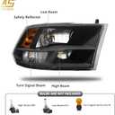 AS Headlight Assembly Compatible with 2009 2010 2011 2012 2013 2014 2015 2016 2017 2018 Dodge Ram 1500,2010-2018 Dodge Ram 2500/3500 Pickup QUAD Black Housing Pair (Not Fit Factory Projector Style)
