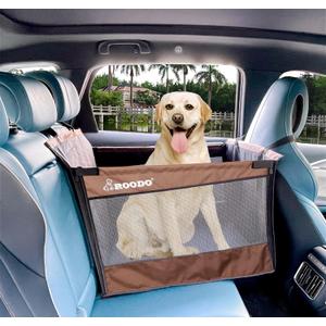 ROODO Medium Large Dog Car Seat Waterproof Oxford Cloth Hard Bottom Half seat Breathable Hammock Adjustable Seat Belt and Fixing Strap Pet Car Travel System Easy Storage and Portability(Brown) 