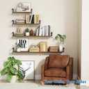 Harwaya Floating Book Shelves for Wall Set of 3, 17 x 8 Inch Deep Wooden Wall Bookshelf for Bedroom Office, Rustic Wood Hanging Wall Shelves for Living Room Kitchen (Dark Brown)