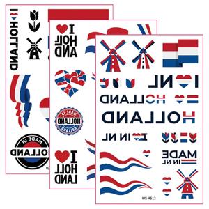 3 x Netherlands Temporary Tattoos, Dutch Flag Face Stickers, Red White Blue Patriotic Body Tattoos, Holland Windmill Tulip Soccer Face Decals for 2026 World Cup Netherlands Party Supplies