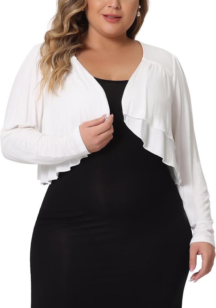 Agnes Orinda Plus Size Cardigan for Women Long Sleeve Open Front Elegant Cropped Shrugs Bolero Cardigans (White, XXL)