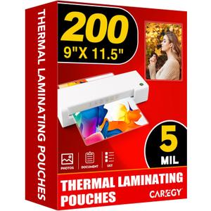 CAREGY 5 Mil Thermal Laminating Pouches (200 Pack) - 9x11.5 Inch Laminating Sheets for 8.5x11 Documents, Clear,Office & School Laminator Supplies