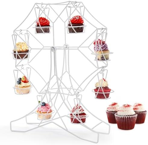 SOUJOY Ferris Wheel Cupcake Stand, Decorative Cupcake Serving Holder for Birthday, Wedding, Carnival & Circus Theme Party, Metal Display Rack Fits 8 Cups of Small Muffins Pastries Treats Desserts