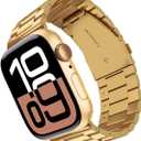 Gold Watch Band 46mm 49mm 45mm 44mm 42mm for Apple Watch, Stainless Steel Watch Bands Compatible with iWatch Band Series 10/Ultra 2/Ultra/9/8/7/SE/6/5/4/3/2/1, for Women Men, Gold