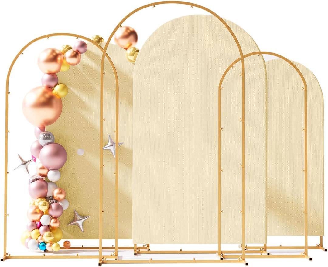 Set of 3 Metal Arch Backdrop Stand with Cover Set, (7.2FT, 6.6FT, 6FT Wedding Arch and Cover Set), Backdrop Arch for Party, Baby Shower, Birthday, and Graduation Ceremony