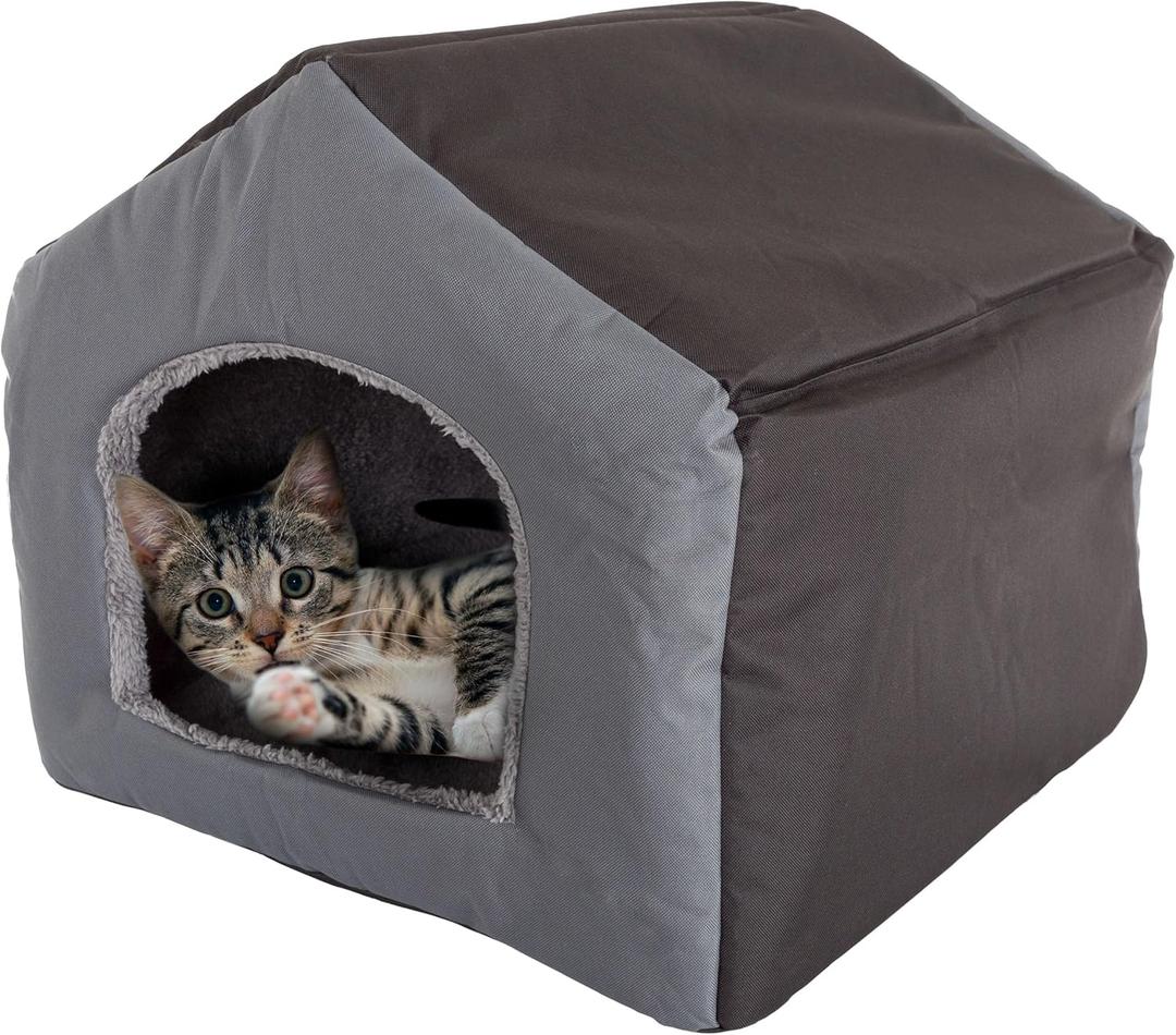 Dog House - Indoor Dog House with Removable Sherpa Cushioned Pad - Pet Bed for Small Dogs, Cats, or Kittens - Dog Houses by PETMAKER (Gray)