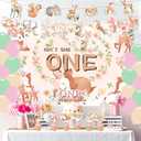 Isn't She Onederful Girls 1st Party Decorations,Deer First Birthday Party Supplies for One Year Old Girl -Floral Backdrop Balloons Cake Cupcake Toppers,Woodland Animal for Girl One Year Old First