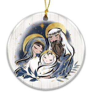 2 x Holy Family Nativity Ornament 2025  Mary, Joseph & Baby Jesus Gold Halo Ceramic Ornament  Christian Christmas Tree Decoration, Religious, Catholic Faith Keepsake 2024