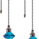 LONGSHENG Ceiling Fan Pull Chain Set - 2 pieces Light Blue Diamond Fan Pull Chains 20 Inch Ceiling Fan Chain Extender with Chain Connector Home Wedding Decor Ornament Pendant