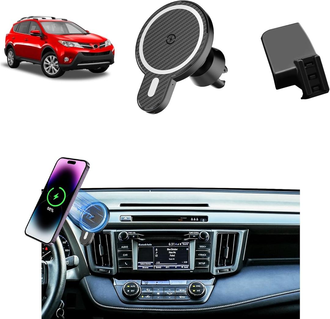 PZK Car Phone Holder for Toyota RAV4 2013-2015 2016 2017 2018 Accessories Custom Air Vent Phone Mount Magnetic 15W Fast Wireless Charger Hands Free 360 Rotation Cell Phone Automobile Cradles