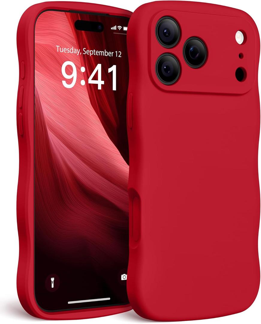 Magnetic for iPhone 17 Pro Case, [Full Camera Protection][Compatible with MagSafe] Cute Wave Frame Silicone Shockproof Protective Phone Case for iPhone 17 Pro 6.3", Red